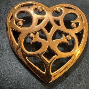 Gold Tone Heart Brooch Pin